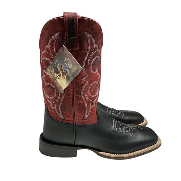 Old West Cowboy Boots Men 7.5 Red Black Leather Square Toe Embroidery Western main image 6